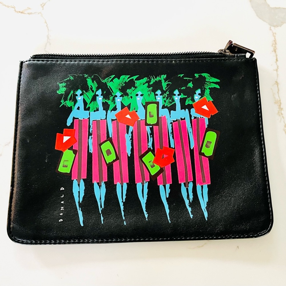 @drawbertson vintage Black Graphic Clutch with Vibrant Design